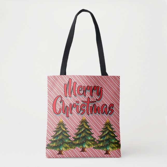Bolsa Tote Merry Christmas Tree Candy Cane Fun Holiday (Frente)