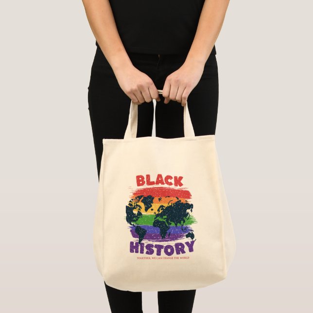 Bolsa Tote Mês da História Negra Mapa Mundial Arco-íris Unida (Frente (produto))