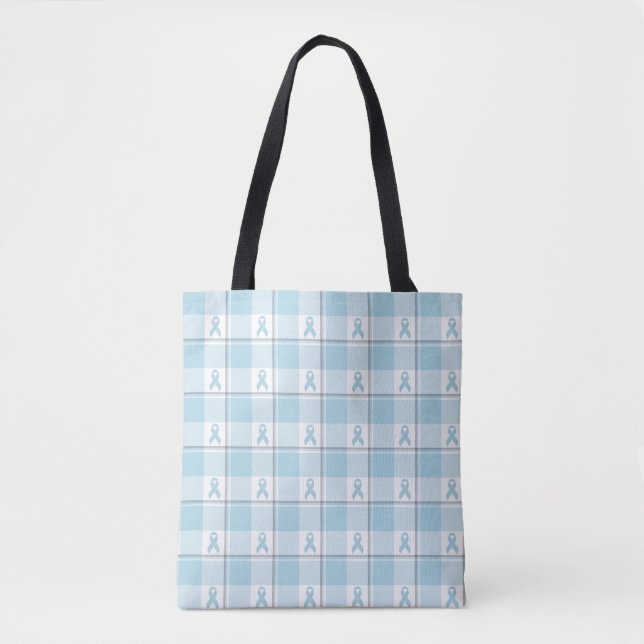 Bolsa Tote Mesothelioma Cancer Awareness Plaid Light Blue (Frente)
