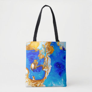 Bolsa Tote Mestre de arte em design. Ouro e dor azul