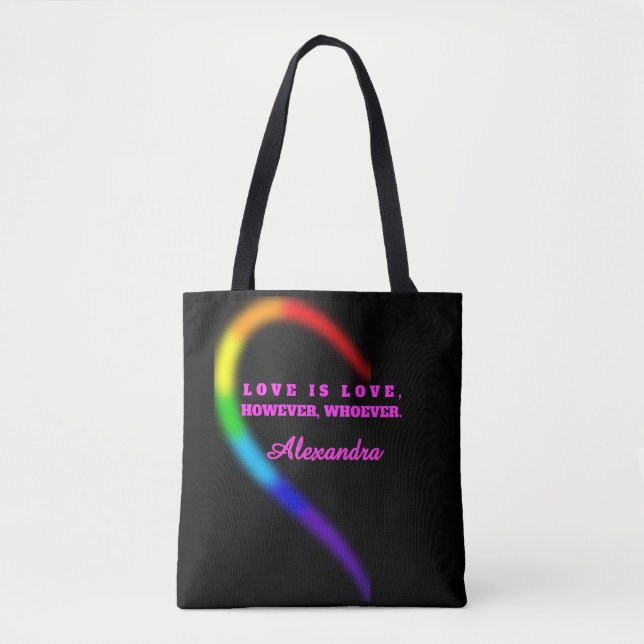 Bolsa Tote Metade Esquerda do Casal Orgulho Coração Nome Pers (Frente)