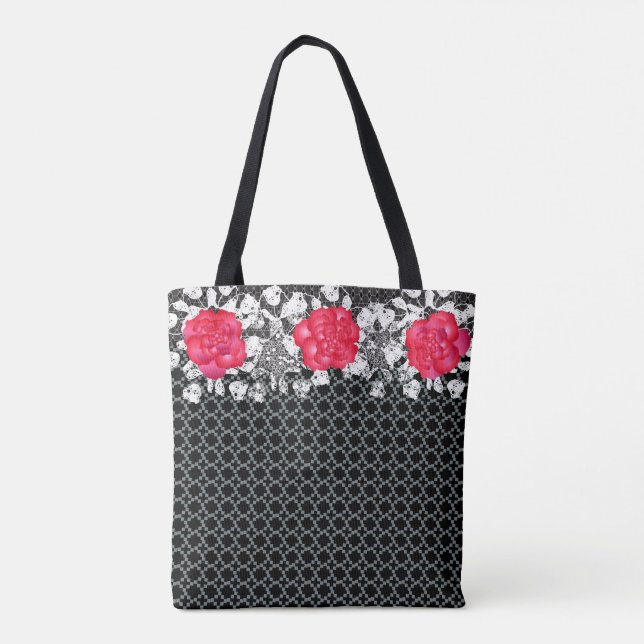 Bolsa Tote Metal, rendas e Rosas (Verso)