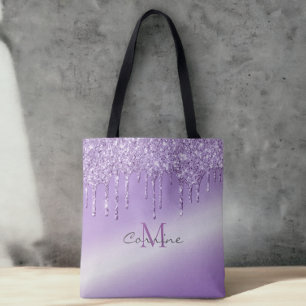 Bolsa Tote Metálico de brilho de rosca violeta monograma