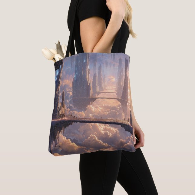 Bolsa Tote Metrópole Flutuante nas Nuvens (Close Up)