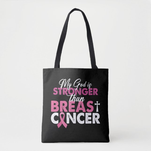 Bolsa Tote Meu Deus É Mais Forte Que O Cancer Da Mama, Christ (Frente)