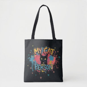Bolsa Tote Meu Gato É Minha Pessoa Design Neon Grafite