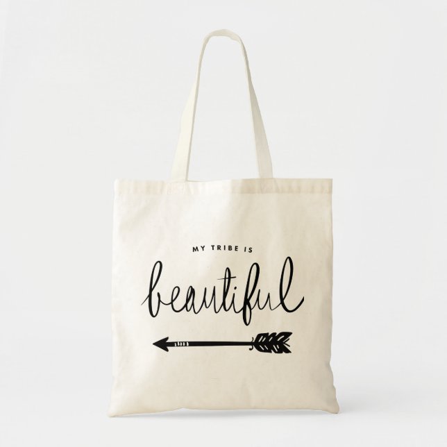 Bolsa Tote Meu tribo é na moda bonito Mão-Indicado por letras (Frente)