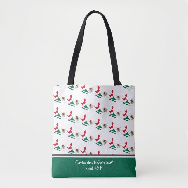 Bolsa Tote MEXICO Flag Christian Scripting GREEN (Frente)
