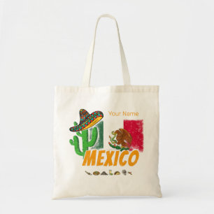 Bolsa Tote México Vintage Cactus Com Bandeira Sombrero Souven
