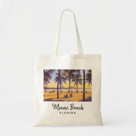 Bolsa Tote Miami Beach Flórida Vintage Watercolor Art