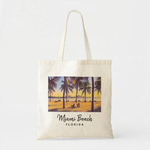 Bolsa Tote Miami Beach Flórida Vintage Watercolor Art
