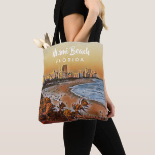 Bolsa Tote Miami Beach Flórida Vintage Watercolor Art