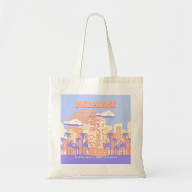 Bolsa Tote Miami Beach, Miami Viagem Art, Preppy Room, Pastel (Frente)