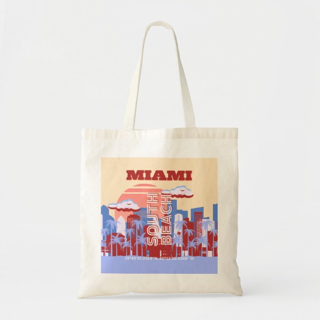 Bolsa Tote Miami Beach, Miami Viagem Art, Retro (Frente)