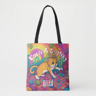 Bolsa Tote Miau & Destruir Gato Engraçado Personalizado