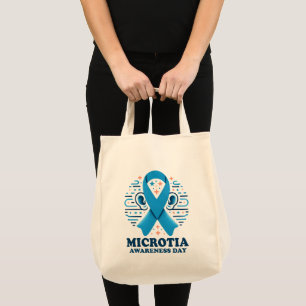 Bolsa Tote Microtia Consciência Dia Nacional Fita Azul