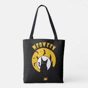 Bolsa Tote Mídia Negra-Fita-Gato Amarelo Hallowen