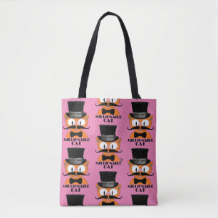 Bolsa Tote MILLIONAIRE CAT Cartoon Mustache Gato Rosa