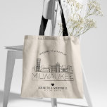 Bolsa Tote Milwaukee Wedding | Linha Skyline Estilizada<br><div class="desc">Uma bolsa única para um casamento que acontece na bela cidade de Milwaukee,  Wisconsin. Este bolsa apresenta uma ilustração estilizada do horizonte único da cidade com seu nome embaixo. Esta é seguida pelas informações do dia do casamento em um estilo aberto igual.</div>