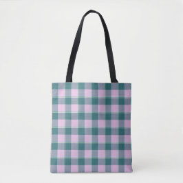 Bolsa Tote Ming e Melanie Xadrez Rosa Verde-Água