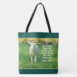 Bolsa Tote Minha Ovelha Ouve Minha Voz, Bíblia Verse John 10:
