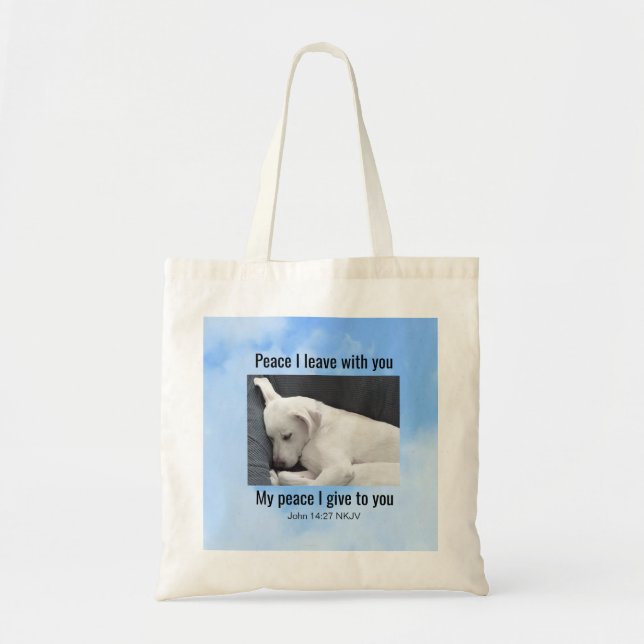 Bolsa Tote Minha Paz Eu Te Dou Bíblia Cachorro Verso Em Nuven (Frente)