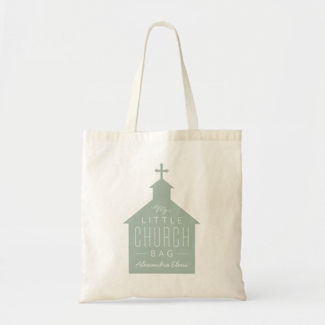 Bolsa Tote Minha pequena sacola de igreja, linda, verde perso (Frente)