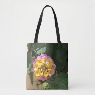 Bolsa Tote Minha sacola cor-de-rosa e amarela da flor da foto