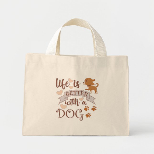 Bolsa Tote Mini A vida é melhor com uma citação engraçada (Frente)