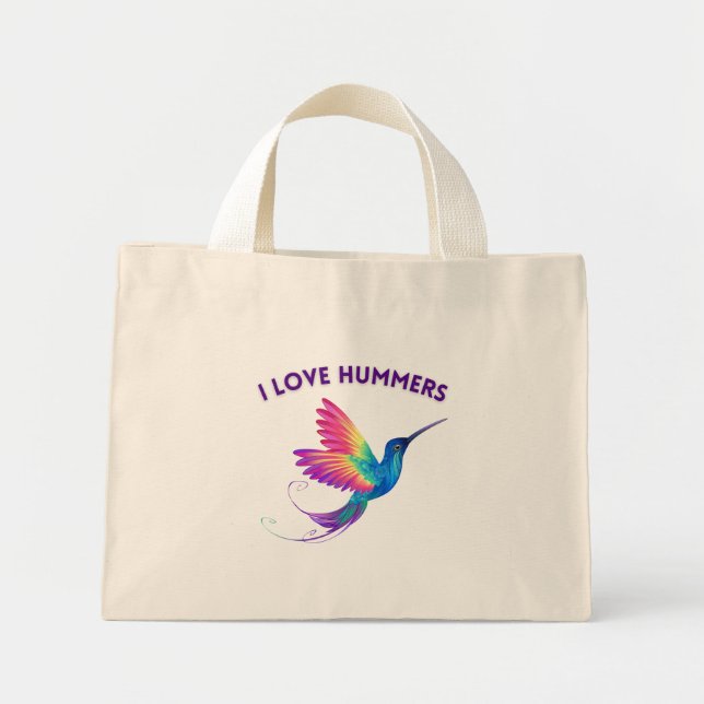 Bolsa Tote Mini Adoro Hummers Exóticos Rainbow Hummingbird Voando (Frente)