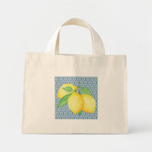 Bolsa Tote Mini Amarelo Limão-de-água Azulejo azul-mediterrânico