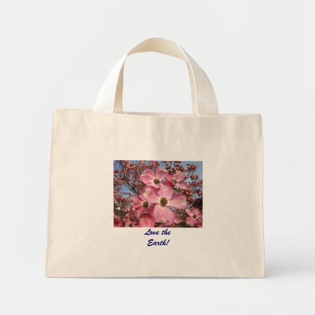 Bolsa Tote Mini Ame a Terra! Sacolas Flores de Dogwood Rosa (Frente)