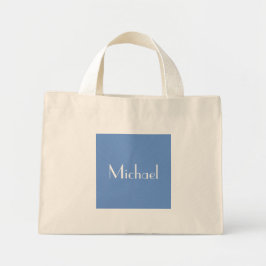 Bolsa Tote Mini Azul Minimalista Nome Personalizado E Destino Eleg
