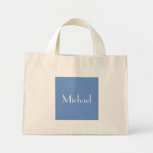 Bolsa Tote Mini Azul Minimalista Nome Personalizado E Destino Eleg
