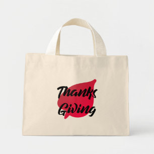 Bolsa Tote Mini Belo texto Tipografia de Ação de Graças em Folh