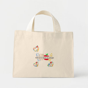 Bolsa Tote Mini Bem-vindo de Volta às Material Escolar e Ilustraçõ