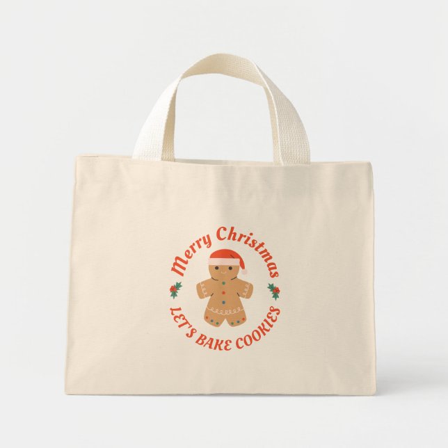 Bolsa Tote Mini Biscoitos de Assar de Natal Feliz (Frente)