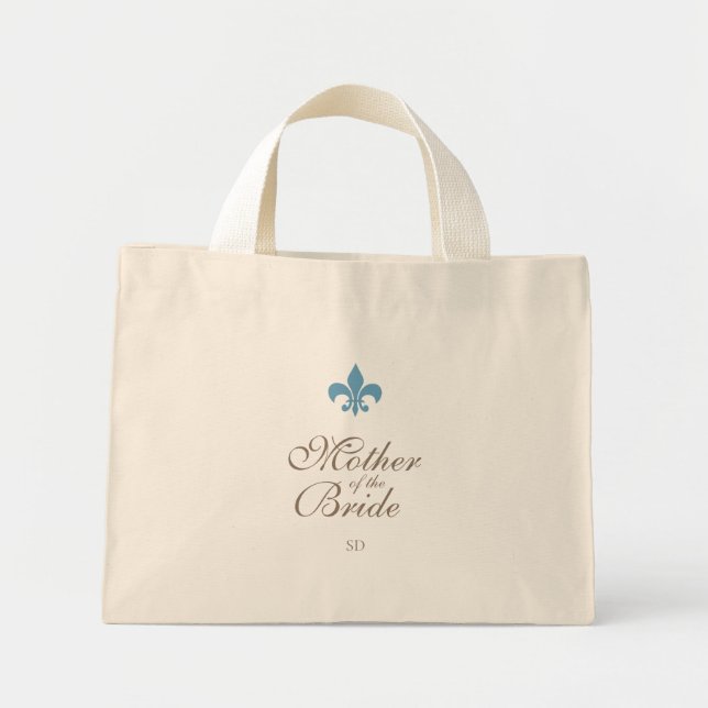 Bolsa Tote Mini Blue Fleur de Lis Mãe da Noiva Inicial (Frente)