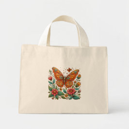 Bolsa Tote Mini Borboleta laranja com flores