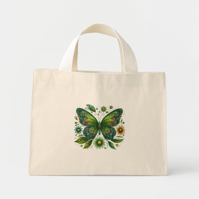 Bolsa Tote Mini Borboleta Verde Floral (Frente)
