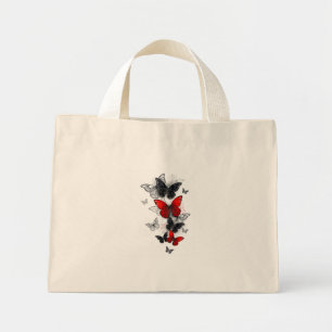 Bolsa Tote Mini Borboletas Negras e Vermelhas