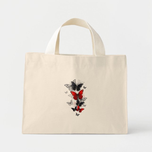 Bolsa Tote Mini Borboletas Negras e Vermelhas (Frente)