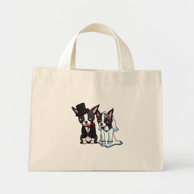 Bolsa Tote Mini Boston Terrier Bride e Groom (Frente)