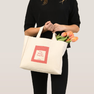 Bolsa Tote Mini Branco de Natal e listrado vermelho