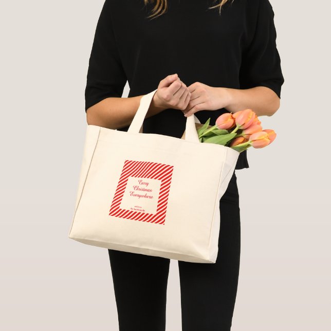 Bolsa Tote Mini Branco de Natal e listrado vermelho (Frente (produto))