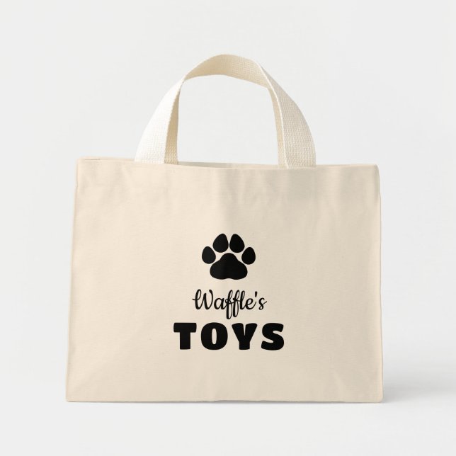 Bolsa Tote Mini Brinquedos com Nome e Pegada Preta do Cachorro (Frente)