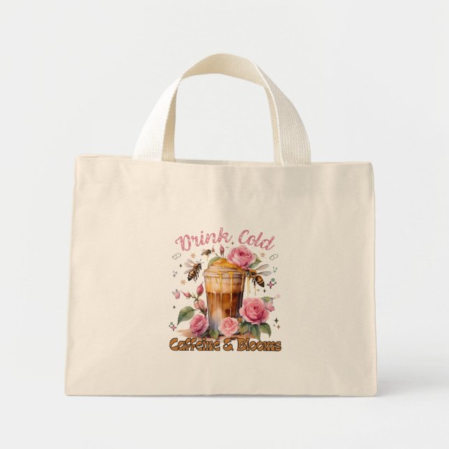 Bolsa Tote Mini Cafeína e Blooms: café gelado (Frente)