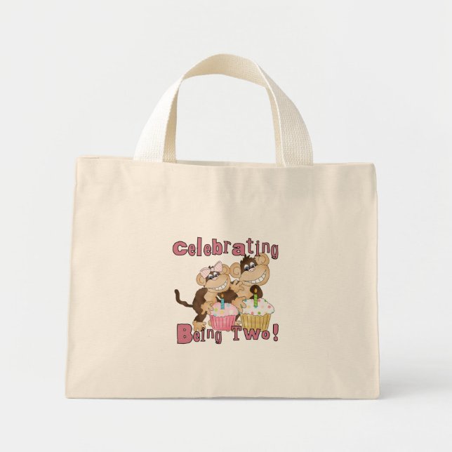 Bolsa Tote Mini Camisetas e presentes de macacos de festa rosa (Frente)