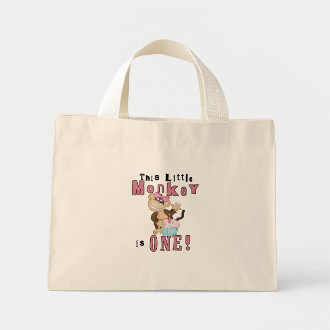 Bolsa Tote Mini Camisetas e presentes de macacos de festa rosa (Frente)