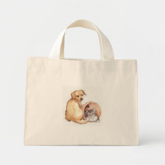 Bolsa Tote Mini cão e gato numa cesta